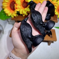 Figurine de Corbeau en Obsidienne Noire Naturelle Sculptée à la Main, en Cristal, pour la Guérison et la Décoration d'Halloween (Vente en Gros)