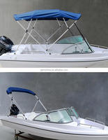 Kanopi Bimini Kapal Pontun Kain Oxford 600D/1200D Tahan Air, Rangka Aluminium Matte 4 Busur, Pelindung UV, Penutup Tenda Kapal