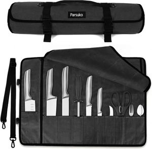 Free Sample casual Chef Knife <b>Roll</b> <b>Bag</b> 10 Knife Slots Large Zipper Pocket Durable 10oz Knife Case Adjustable Shoulder Strap - Product Image 4