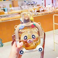 Gourde d'eau en plastique grande capacité pour enfants avec paille, motif Ours Magique de dessin animé