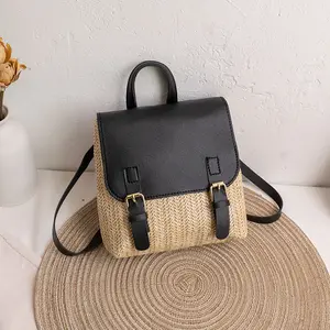 All-matching shoulder straw women's bag niche design senior sense backpack