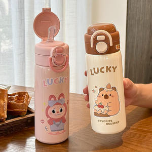 Termo de Acero Inoxidable Lucky Rabbit 316 para Niños, Uso Escolar, Tapa Abatible Portátil con Pajita, Color Azul - Product Image 2