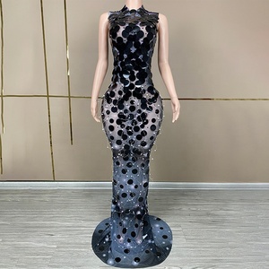 Rhinestone tùy chỉnh nhà máy trực tiếp tùy chỉnh Sequins prom váy gương eo quây buổi tối bên phụ nữ nàng tiên cá maxi Dresses - Product Image 1