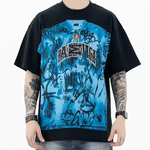 Unisex maglietta estiva a maniche corte girocollo con Graffiti rotanti a mano in cotone pesante stile retrò <span class=keywords><strong>Americano</strong></span> Hip Hop - Product Image 3