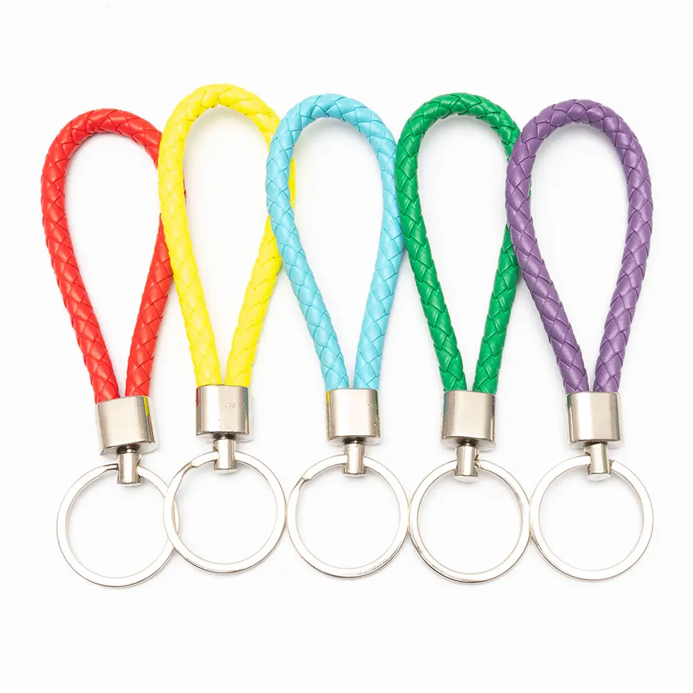 PU Leather Colorful Braided Rope Key chain Car Keychain for jewelry findings accessories hot sale in stock multi color llaveros