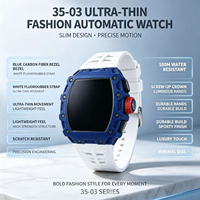 Expédition rapide, montre personnalisée en fibre de carbone bleue ultra-fine 35-03, montres mécaniques automatiques de luxe pour hommes, montres de business
