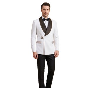 <span class=keywords><strong>Blazer</strong></span> Formale <span class=keywords><strong>Bianco</strong></span> Slim Fit da <span class=keywords><strong>Uomo</strong></span> in Poliestere Traspirante con Chiusura a Gancio e Strass, per Sposi e Cerimonie - Product Image 2
