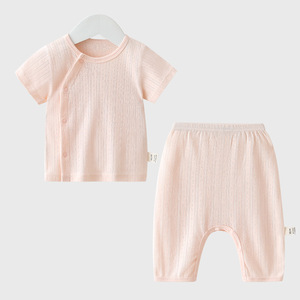 Conjunto de ropa de verano para bebé, Top y pantalones finos de manga corta, ropa infantil de Color sólido transpirable de algodón, conjunto de dos piezas - Product Image 3