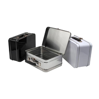 Boîte à lunch de rangement portable avec poignée, couvercle à verrouillage rabattable, capacité 0-1L, forme carrée, style moderne, facile à nettoyer, en fer blanc, multifonctionnelle