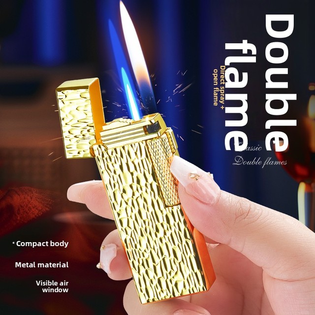 DEBANG Zinc Alloy Double Flame Lighter Grind Wheel Ignition Windproof Jet Flame Refillable Butane Cigarette Lighter Refillable