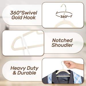 Cintre en velours épais antidérapant avec crochet doré pour vêtements, conception multifonctionnelle à un seul niveau, gain de place, pour salon (vente en gros) - Product Image 2