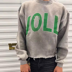 Custom Heavyweight Boxy Cropped Hoodie High Quality Oversized French Terry Sun Faded Acid <b>Wash</b> Crew Neck Sweatshirt For Men - Product Image 2