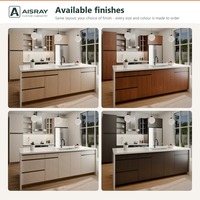 Meuble de cuisine en placage de bois, aménagement contemporain avec îlot, fournitures pour projets résidentiels, boîtes en panneaux de particules et tiroirs à fermeture amortie