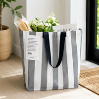 Sac fourre-tout personnalisé en PP tissé laminé transparent à rayures, réutilisable, imperméable, pour courses et supermarché, vente en gros