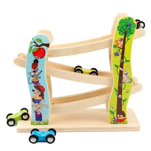Pista de carreras de madera para niños, juguete educativo de velocidad rápida de 3 capas con planeador inercial