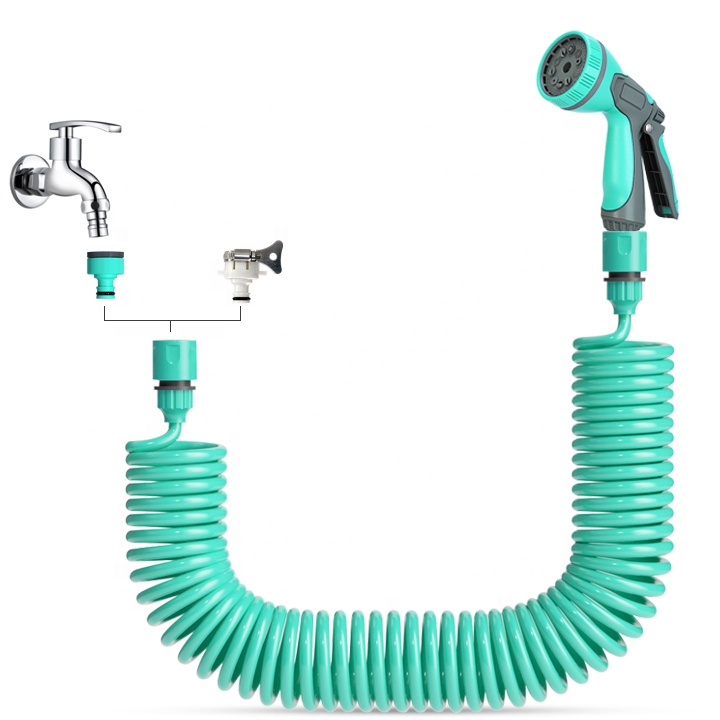 3/8'' 15m Flexible Garden Pressure Coiled Hose Spring Hose for Garden Watering Washing Cleaning