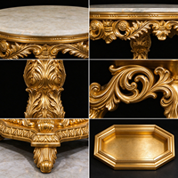 Table basse de luxe pour salon, table ronde en bois sculpté à la main doré de style européen avec plateau en marbre, table à thé, mobilier de maison, vente en gros