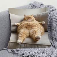 Housse de coussin Kongyu Home Textiles Chat Orange Mignon, Housse de coussin 3D réaliste Chat Paresseux, Décoration pour Amoureux des Animaux