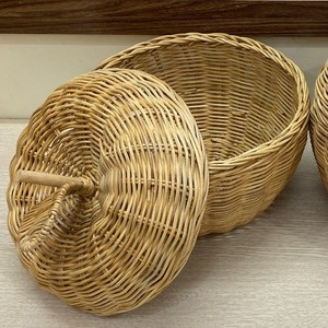 Cesta de Almacenamiento de Ratán Hecha a Mano con Diseño en Forma de Manzana y Tapa, Organizador de Frutas Tejido Ecológico para Decoración del Hogar - Product Image 3