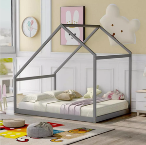 2024 vente chaude lits pour enfants pleine taille conception unique auvent en bois massif cadre ouvert <span class=keywords><strong>gris</strong></span> - Product Image 1