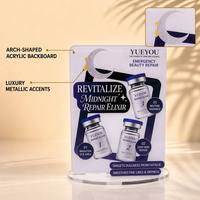 Support d'affichage en acrylique en forme d'arche pour ampoules, avec panneau arrière imprimé sur mesure et décorations métalliques, présentoir de comptoir