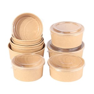 Cuenco de almuerzo de papel de impresión personalizada Cuencos de sopa desechables de 24oz Cuencos de ensalada de papel Kraft con tapa - Product Image 1