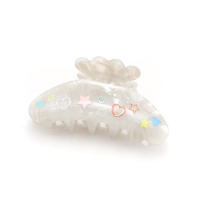 Barrette à cheveux en acétate en forme de bonbon kawaii de 9,5 cm, pince à mâchoire blanche, cœur, étoile, lignes gravées, couleur personnalisable, unisexe, douce pour les cheveux - Product Image 3