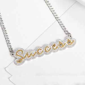 Collier en acier inoxydable, bijoux personnalisés, avec <span class=keywords><strong>faux</strong></span> <span class=keywords><strong>diamant</strong></span>, avec initiales, idée de cadeau, nouvel arrivage, pendentif géométrique tendance - Product Image 4