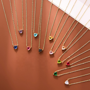 Dainty Heart Birthstone <b>Necklace</b> | 18K PVD Gold Plated Stainless Steel CZ Pendants | Waterproof, Hypoallergenic & Tarnish Free - Product Image 3