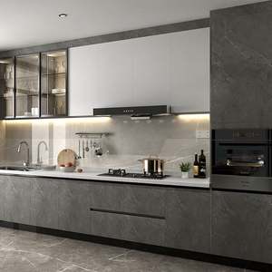 Système d'armoires de cuisine avec îlot de garde-manger intégré au design moderne, solution de rangement intelligente complète personnalisée, marbre, verre, charnières - Product Image 4