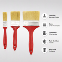Ensemble de 3 pinceaux plats à manche rouge 25 mm 50 mm 75 mm professionnels pour la peinture des murs, des bordures et du bois