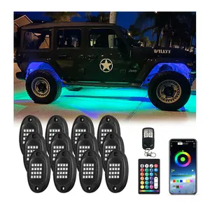 12Pods Multi Color Rgb Led Rock Lights Met Bluetooth Afstandsbediening, Neon Auto Underglow Lights 12V Voor Truck Jeep Atv Utv