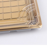 Plateaux carrés en plastique Sashimi, boîte d'emballage jetable, boîte à Sushi dorée