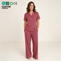 Ensemble pyjama rayé pour femme, deux pièces, chemise boutonnée, manches courtes, pantalon large, tenue de détente respirante et douce