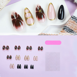 Faux ongles amande à presser imprimés dorés, motif floral dégradé, qualité supérieure, amovibles, vente en gros - Product Image 3