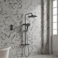Colonne de douche murale thermostatique TM-1005, design européen, monocommande, en laiton chromé poli, avec pommeau de douche pluie noir en céramique