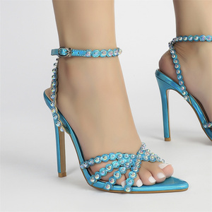 Sandales bleues pour femmes à bout ouvert, talons sexy pour soirée, chaussures à brides croisées, talons hauts de créateur - Product Image 2