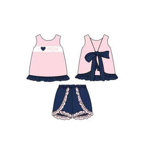 GSSO3427 Conjunto de Ropa de Verano para Niña Pequeña, Color Rosa Sólido, con Estampado de 'I Love Mom', Venta al por Mayor, Manga Corta - Product Image 1