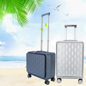 Valise à roulettes en aluminium 20 pouces 16 pouces avec roues pivotantes, valise cabine à ouverture frontale pour ordinateur portable, voyage d'affaires, bleu - Product Image 1