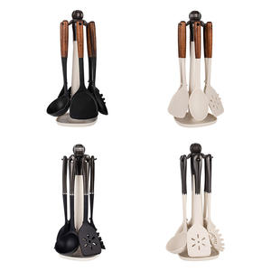 <strong>7</strong>-Pcs Non-stick Soft Silicone Kitchenware Set with <strong>Wood</strong> Hand Grip Silicone Spatula Soup Noodle Spoons High Temperature Resistant - Product Image 5