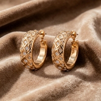 Pendientes de Aro en Forma de C Personalizados al por Mayor, Acero Inoxidable, Chapado en Oro, Incrustados con Circonita Cúbica, Lujosos, Hipoalergénicos, para Regalo