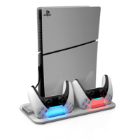 Support PS5 Slim pour console à disque et numérique, station de refroidissement et de charge PS5 avec éclairage ambiant RGB, chargeur de manette PS5 Slim