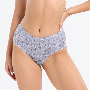 Braguitas Suaves para Mujer, Uso Diario, Cintura Alta, Estilo <span class=keywords><strong>Bikini</strong></span>, Talla Grande, Estampado Floral, Cómodas, para Mamá - Product Image 4