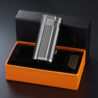 Briquet Torche Personnalisé Rechargeable à Triple Flamme Jet, Briquet à Cigare avec Coupe-Cigare/Gaz Butane Rechargeable