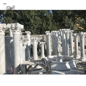 Pilar de construção decorativo para casa, coluna de pedra natural de mármore romano branco para casa