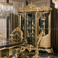 Table à manger turque noir et or Baroque Royal Table à manger sculptée à la main ensemble 8 chaises meubles de salle à manger