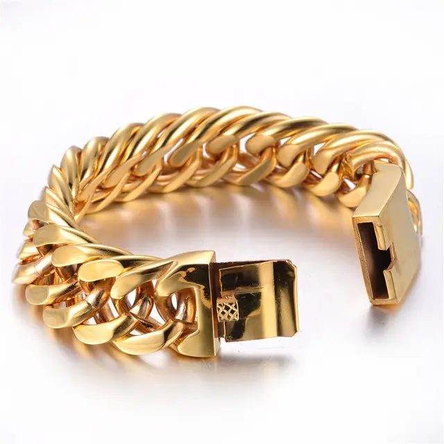 manufacturer wholesale 18K Gold plated curb chain bracelet and necklace hotsale jewelry for men stainless steel bracelet men