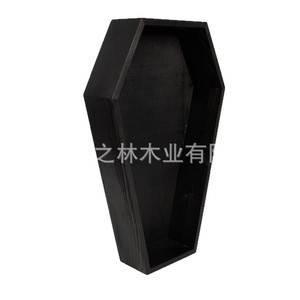 Bandeja de madera con forma de ataúd para Halloween, caja de almacenamiento decorativa rectangular negra para uso en interiores - Product Image 2