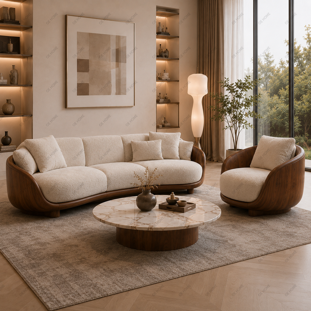 OEHOME Luxury Curved Sectional Sofa Set Modern Solid Wood Eco-Friendly Upholstery Apartment & Hotel Use Living Room Sofa