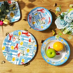 Bestwares بالجملة أطباق عشاء ضحلة ميلامين مستديرة ومطبوعة حسب الطلب مع تصميم سلسلة عناصر المحيط - Product Image 3